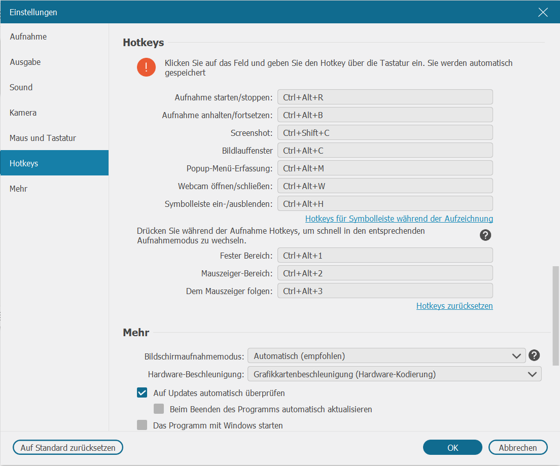 Screenshot Tastenkombination konfigurieren