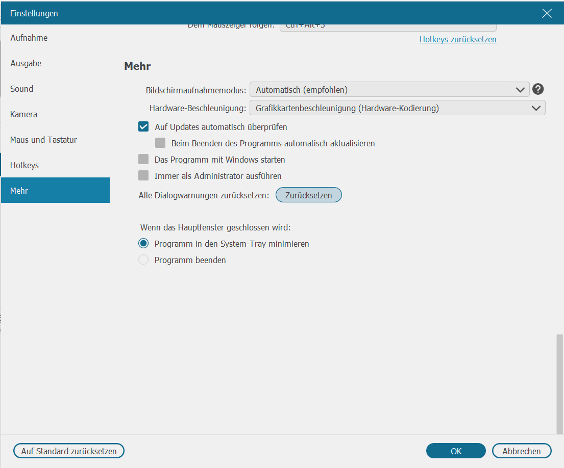 Hardwarebeschleunigung aktivieren für Bildschirmaufnahme