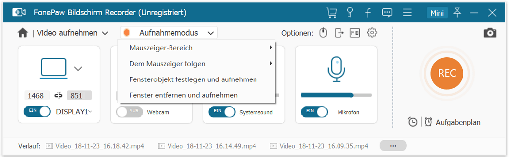 Videoaufnahme-Modus auswählen