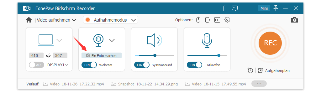 Facecam Aufnahme einschalten