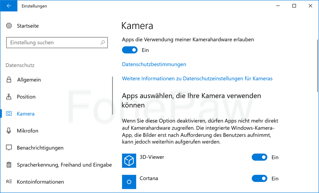 Windows Kamera Datenschutz Einstellungen