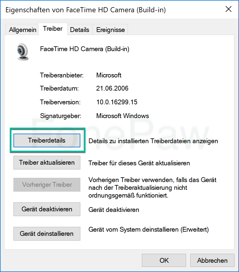 Windows 10 Kamera Treiberdetails überprüfen