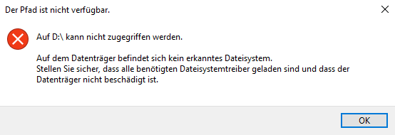 Auf dem Datenträger befindet sich kein erkanntes Dateisystem