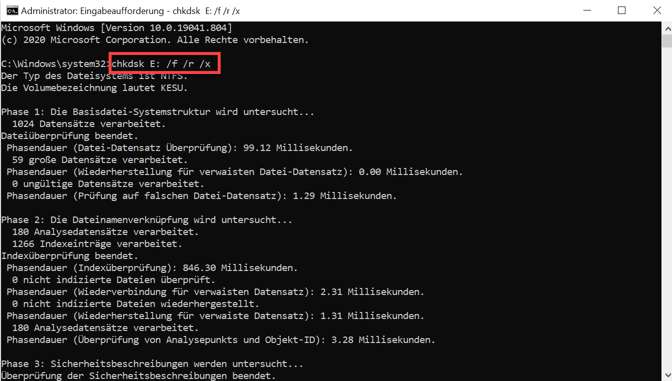 chkdsk-Befehl ausführen