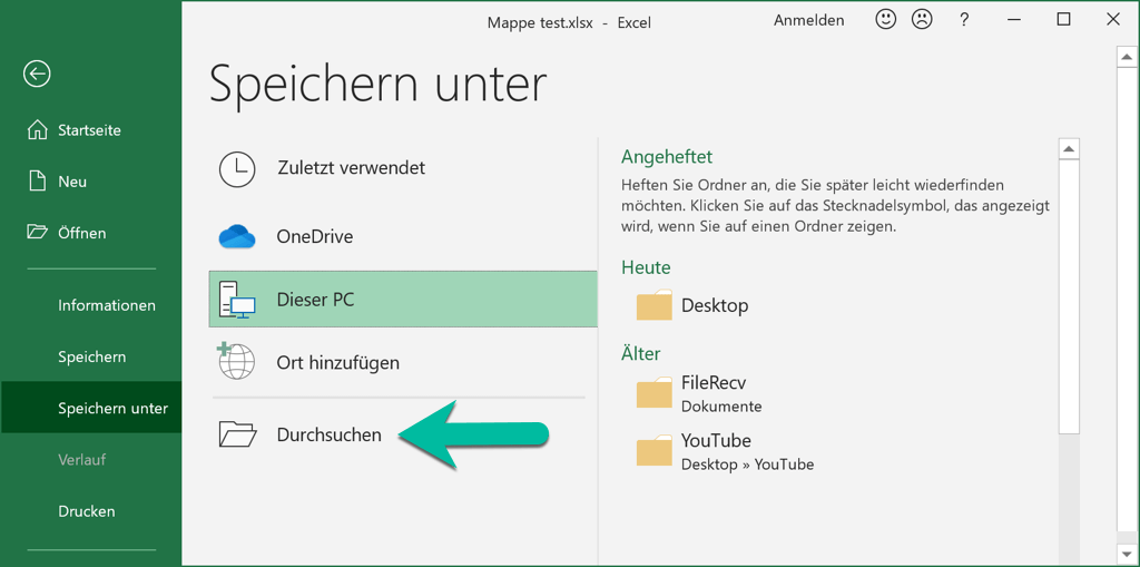 Excel-Datei speichern unter