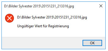 Fehlermeldung Ungültiger Wert für Registrierung 