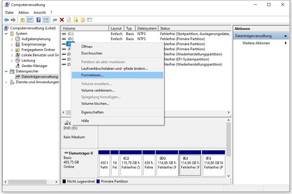 Festplatte formatieren in Datentraegerverwaltung