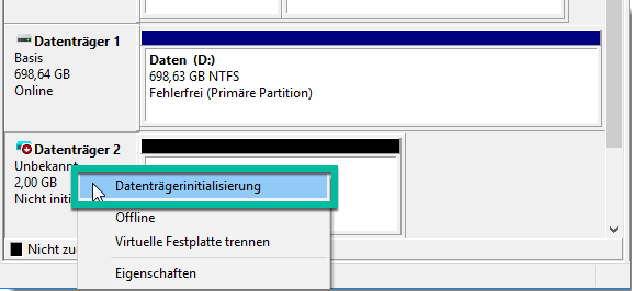 Datenträger initialisieren