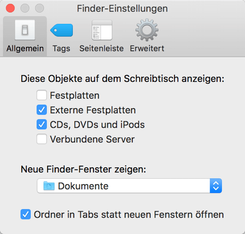 Externe Festplatten auf Mac Desktop anzeigen