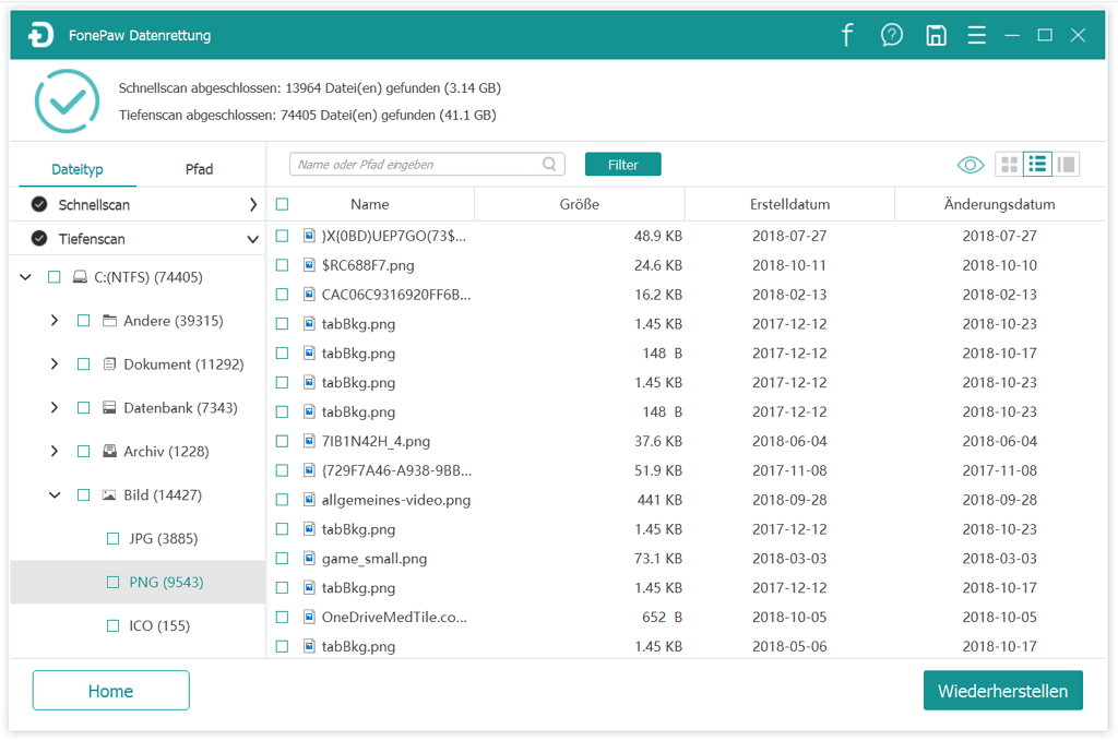 Wiederherstellbare Dateien nach Windows-Werkeinstellung überprüfen