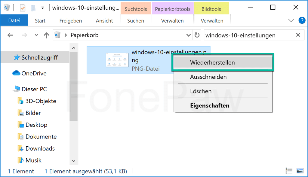 Gelöschte Bilder wiederherstellen Papierkorb Windows 10