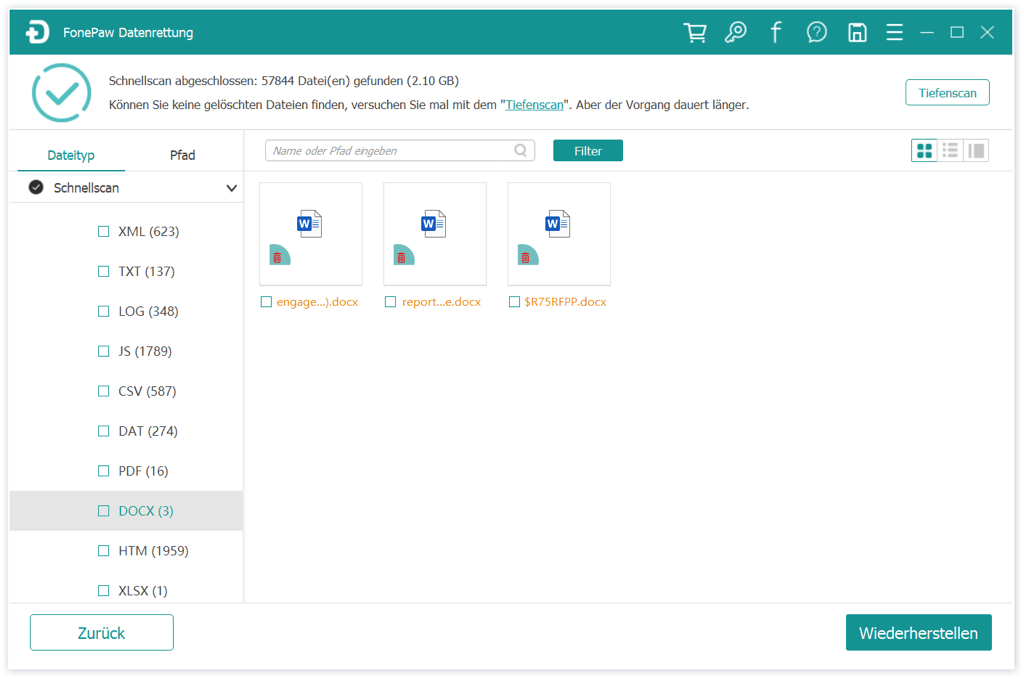 Gelöschte Word Datei finden und checken