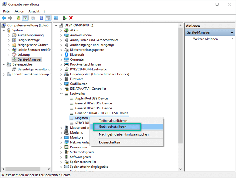 USB-Hardwaretreiber deinstallieren