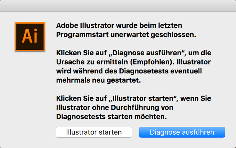 Illustrator Absturz Diagnose ausführen