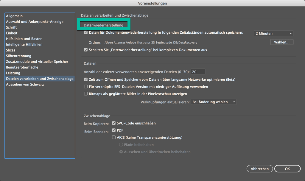 Illustrator Datenwiederherstellung