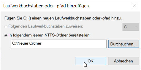 Laufwerkbuchstabe oder-pfad hinzufügen