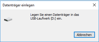 Bitte legen Sie einen Datenträger in das USB-Laufwerk ein