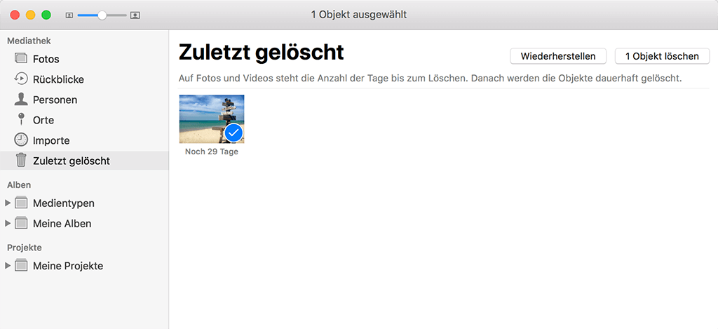 Mac Fotos Zuletzt gelöschte Ordner