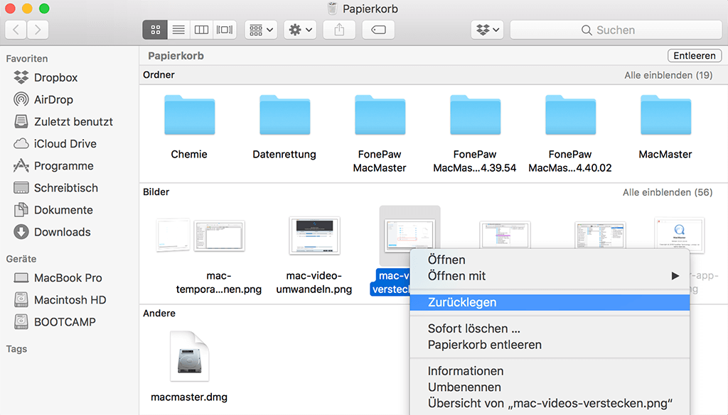 Mac Fotos wiederherstellen aus Papierkorb