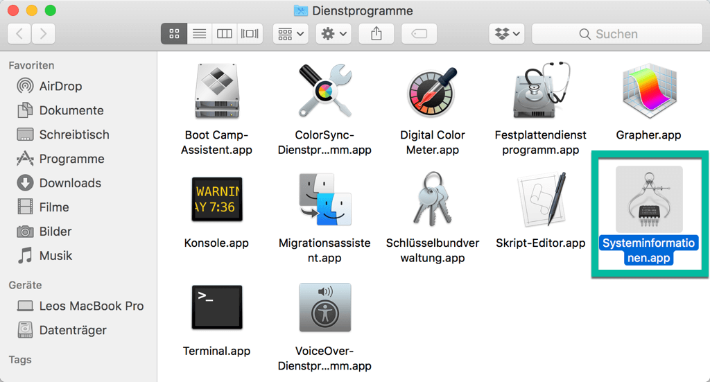 Mac Systeminformationen öffnen