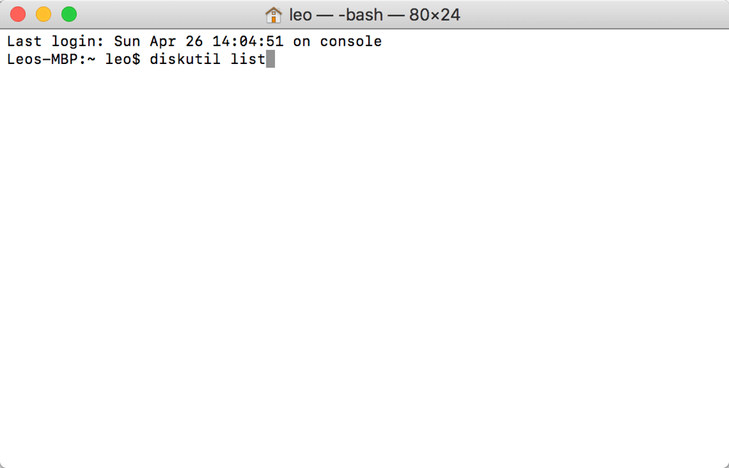 diskutil list in Terminal eingeben