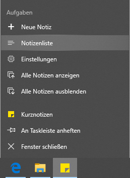 Kurznotizen in Notizenliste wieder öffnen