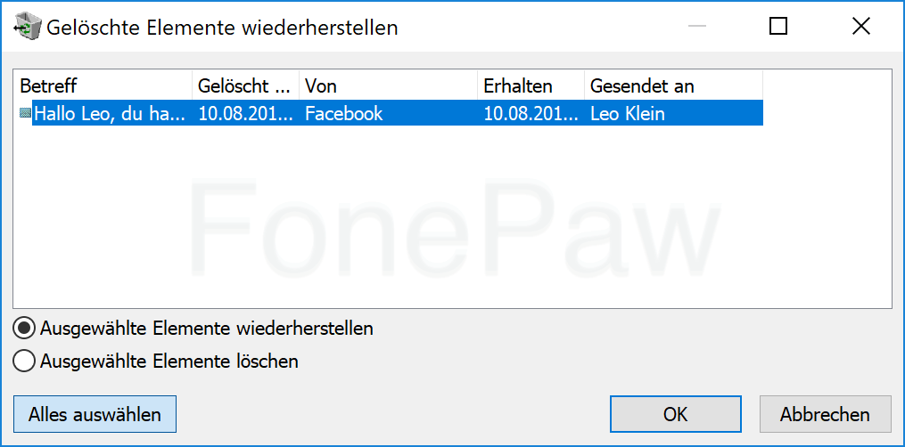 Outlook gelöschte Elemente wiederherstellen