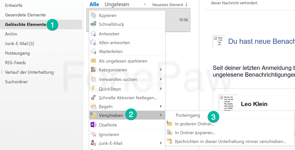 Outlook gelöschte Mails wiederherstellen