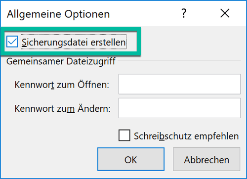 Sicherungsdatei erstellen Excel