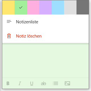 Sticky Notes Notizenliste finden