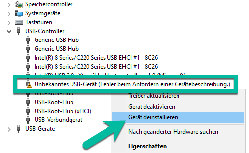 Unbekantes USB-Gerät Controller deinstallieren