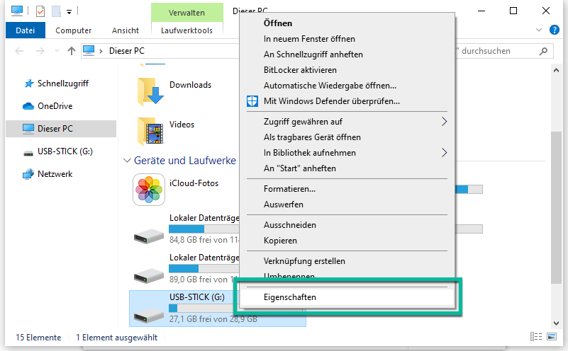 USB-Eingenschaften