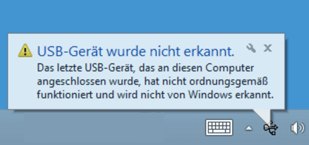 USB Gerät wurde nicht erkannt Fehlermeldung