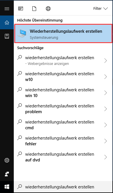 Wiederherstellungslaufwerk erstellen Windows 10