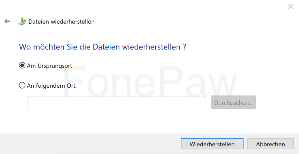 Windows Sicherung nach wiederherzustellenden Dateien und Ordner durchsuchen