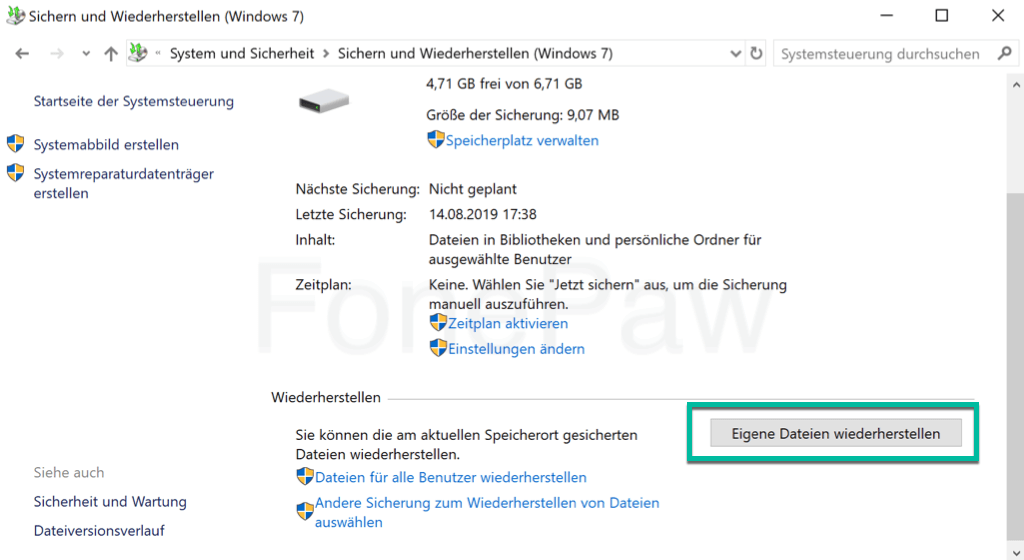 Eigene Dateien wiederherstellen