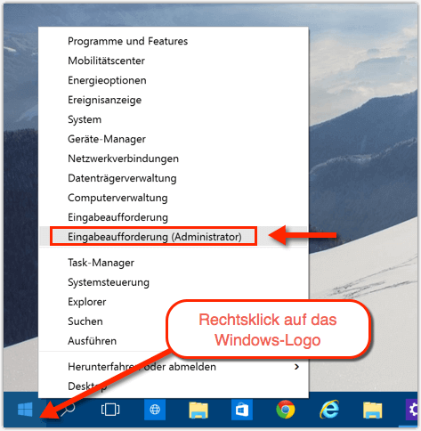 Windows Eingabeaufforderung (Administrator) öffnen