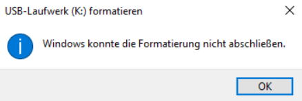 Windows konnte die Formatierung nicht abschließen