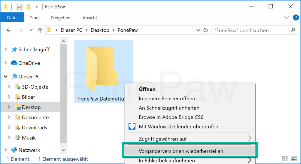 Windows Ordner Vorgaengerversionen wiederherstellen