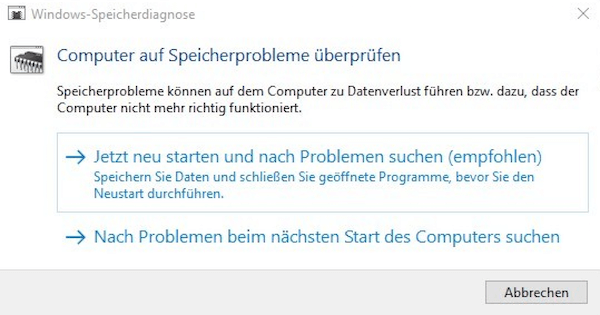 RAM mit dem Speicherdiagnosetool testen