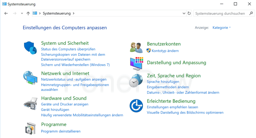 Systemsteuerung öffnen Windows