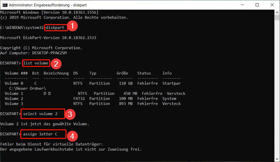 Verlorene Partition per CMD wiederherstellen