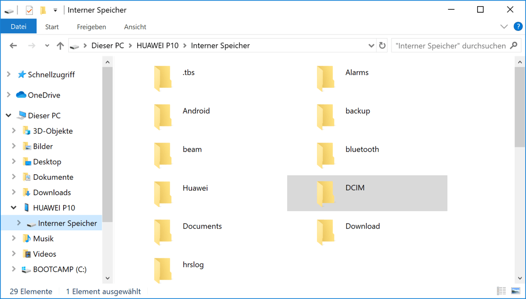 Android Handy öffnen in Windows Datei Explorer