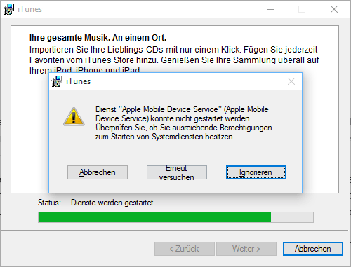  Apple Mobile Device Service konnte nicht gestartet werden