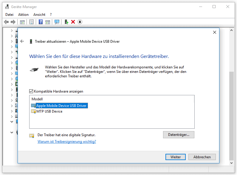 Apple Mobile Device USB Driver installieren