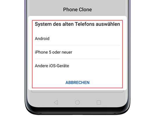 Betriebssystem auswählen Huawei Phone Clone