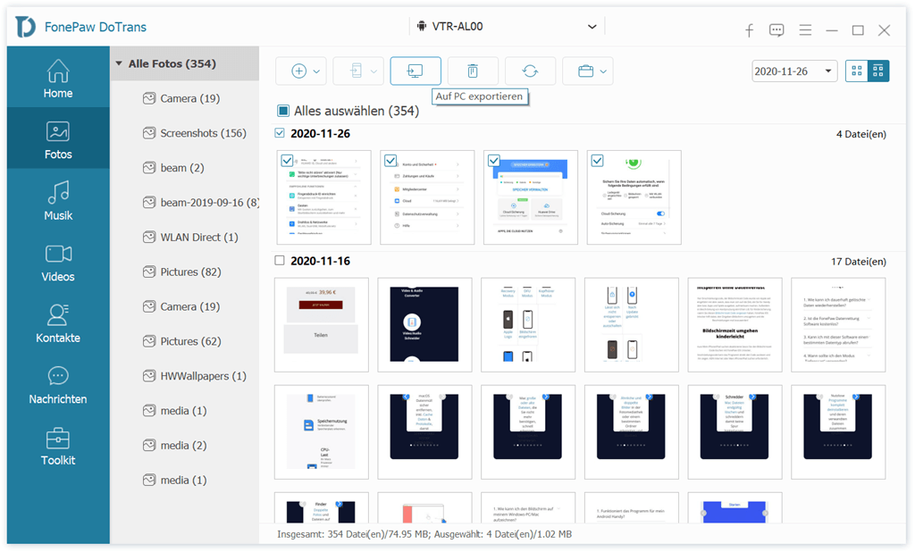 Daten von Huawei-Handy auf PC exportieren