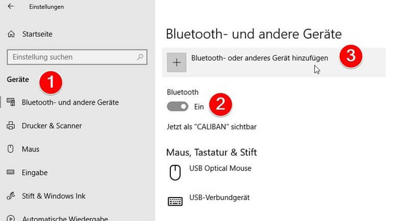 Bluetooth- oder anderes Gerät hinzufügen