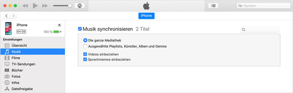  Die ganze Mediathek synchronisieren iTunes