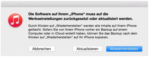 Die Software auf Ihrem iPhone muss auf die Werkeinstellungen zurückgesetzt oder aktualisiert werden
